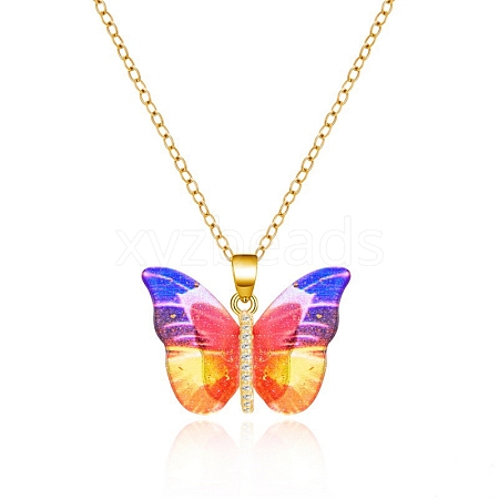 Butterfly Resin Pendant Necklaces PW-WGE549D-04-1