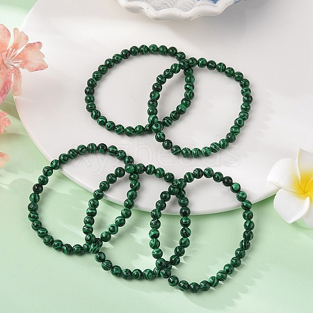 Synthetic Malachite(Dyed) Bead Stretch Bracelets BJEW-K212-A-031-1