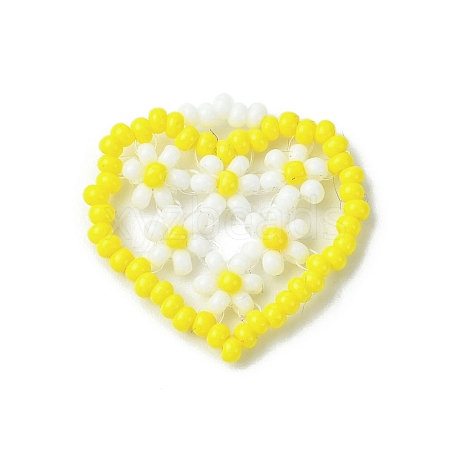 Glass Seed Beaded Heart with Flower Pendants PALLOY-MZ00529-02-1