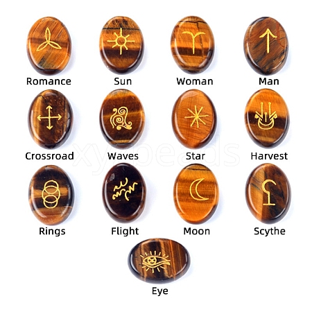 Oval Natural Tiger Eye Rune Stones PW-WG63123-01-1