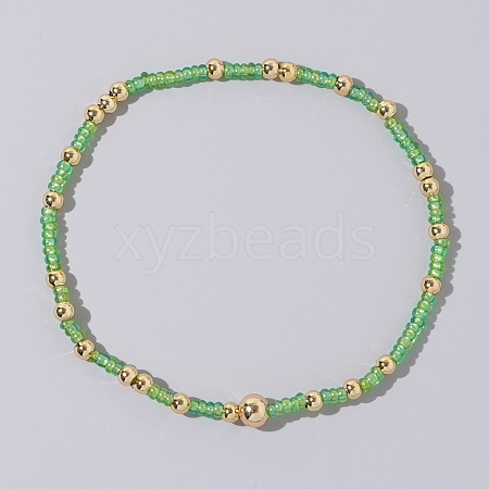 Bohemian Style Brass Beads & Glass Seed Beads Stretch Handmade Bracelets for Women MN4991-4-1