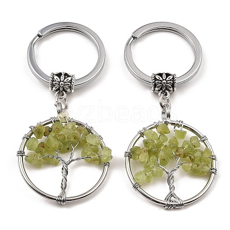 Natural Peridot Flat Round with Tree of Life Pendant Keychain KEYC-E023-03W-1