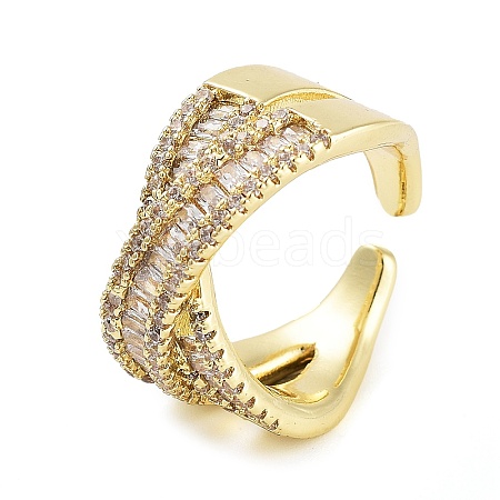 Rack Plating Brass Micro Pave Cubic Zirconia Open Cuff Rings RJEW-C080-09G-1