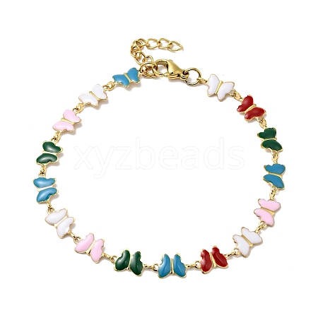 Colorful Enamel Butterfly Link Chain Bracelet BJEW-C023-04G-1