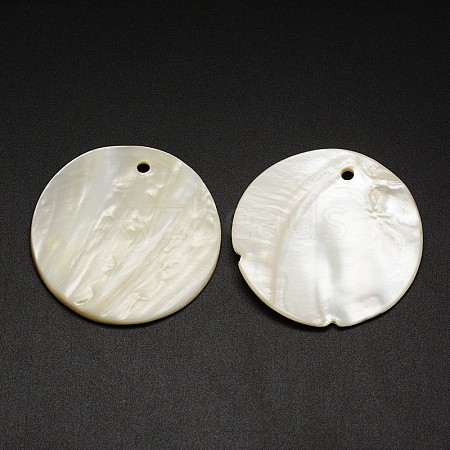 Flat Round Freshwater Shell Pendants SHEL-M005-39-1