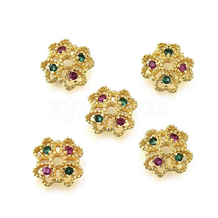 Flower Brass Micro Pave Cubic Zirconia Bead Caps KK-K300-01A-G-1