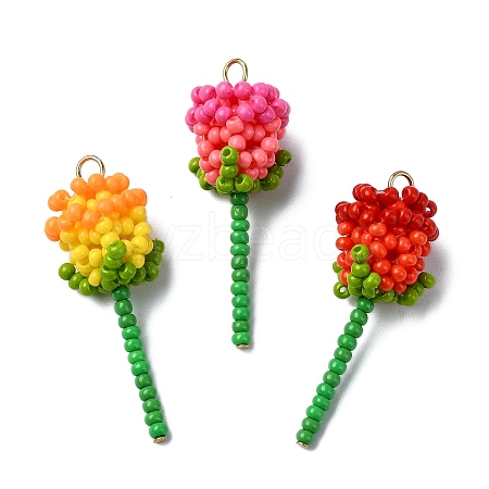 3Pcs Glass Seed Beaded Rose Pendants PALLOY-MZ00461-1