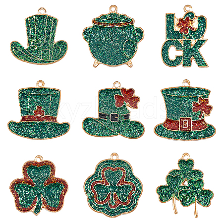 SUNNYCLUE 18Pcs 9 Styles Saint Patrick's Day Alloy Enamel Pendants ENAM-SC0004-62-1