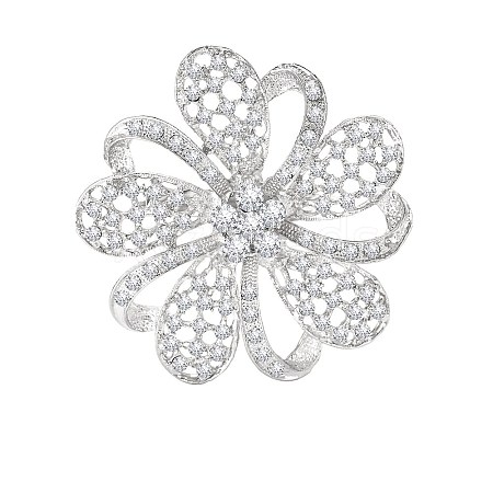 Flower Platinum Alloy Rhinestone Brooches for Backpack Clothes PW-WG1E50B-02-1