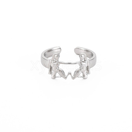 Non-Tarnish 304 Stainless Steel 12 Constellations/Zodiac Signs Open Cuff Ring for Women RJEW-S405-156P-F-1