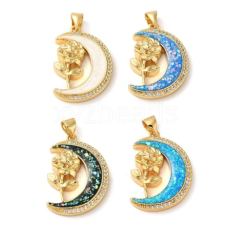 Rack Plating Brass Micro Pave Clear Cubic Zirconia Pendants KK-P268-10A-G-1