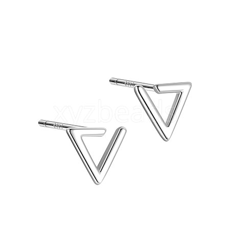 Anti-Tarnish Triangle Rhodium Plated 999 Fine Silver Stud Earrings for Women EJEW-S215-22P-1