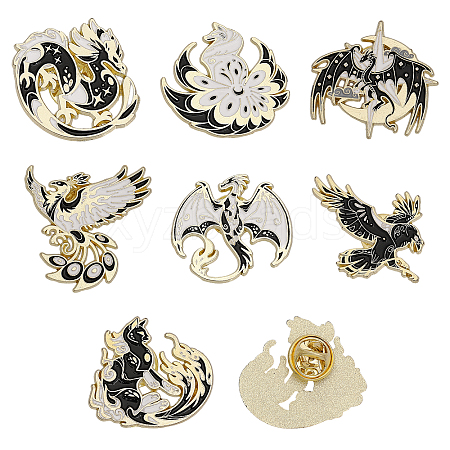 CHGCRAFT 7Pcs 7 Style Dragon & Cat & Bird & Fox Enamel Pin JEWB-CA0001-40-1