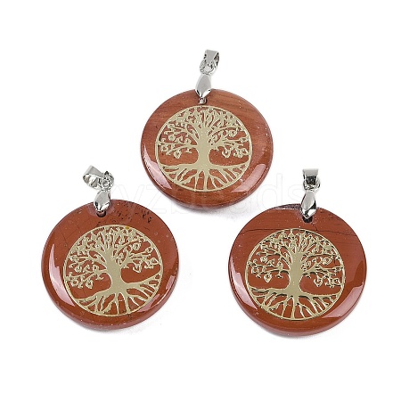 Natural Red Jasper Flat Round Pendants G-Q188-01P-08-1