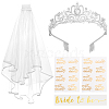 Bride to Be Veil & Alloy Bride Crown Hair Band & Glitter Bachelorette Sash & Sticker Set OHAR-WH0029-10-1