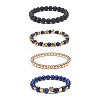 4Pcs 4 Style Natural Lava Rock & Lapis Lazuli(Dyed) & Synthetic Hematite Stretch Bracelets Set with Alloy Shell Beaded BJEW-JB08738-1