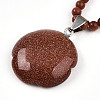 Synthetic Goldstone 4.5mm Round Beaded Flower Pendant Necklaces NJEW-T016-04J-5