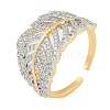 Leaf Brass Micro Pave Clear Cubic Zirconia Open Cuff Ring for Women RJEW-Q819-01G-1