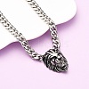 304 Stainless Steel Lion Head Pendant Cuban Link Chain Necklaces NJEW-C099-05AS-1