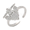 Brass Micro Pave Clear Cubic Zirconia Cuff Finger Rings for Women RJEW-U033-07P-4