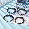 Natural Lava Rock & Synthetic Hematite Stretch Bracelet with Lampwork Evil Eye Beaded BJEW-JB08308-2