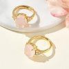 Brass Micro Pave Cubic Zirconia with Natural Rose Quartz Cuff Open Rings RJEW-T035-01G-L-1