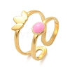 Flower 304 Stainless Stee Enamel Open Cuff Rings RJEW-Q006-02D-G-2