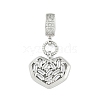 Brass Clear Cubic Zirconia Heart European Dangle Charms KK-Z090-04P-1