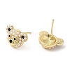 Brass Enamel Bear Stud Earrings with Plastic Pearl Beaded KK-M249-31G-2