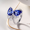 Teardrop Brass Micro Pave Cubic Zirconia Adjustable Cuff Rings for Women FS-WGFBA23-01-1