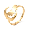 Ion Plating(IP) 304 Stainless Steel Moon with Bat Adjustable Ring for Women RJEW-M149-04G-3