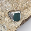 304 Stainless Steel with Natural Green Onyx Agate Finger Rings FS-WG67565-12-1