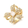 Bowknot Brass Micro Pave Clear Cubic Zirconia Finger Rings RJEW-U008-31G-1