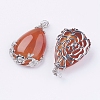 Teardrop with Flower Platinum Plated Brass Natural & Synthetic Mixed Stone Pendants G-F228-37-RS-3