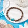 Summer Beach Starfish Dyed Synthetic Turquoise & 6mm Round Wenge Wood Beaded Stretch Bracelets for Women BJEW-JB10514-01-2
