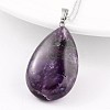 Teardrop Platinum Tone Brass Amethyst Pendants X-G-F267-07D-1