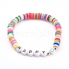 Rainbow Polymer Clay Heishi Beaded Stretch Bracelets for Valentine's Day BJEW-JB05942-2