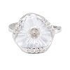 Flower Brass Micro Pave Cubic Zirconia & Enamel Cuff Ring Settings KK-CBAC351-06P-01-1
