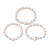 3Pcs Synthetic Turquoise & Wood & Glass Beaded Stretch Bracelets for Women BJEW-JB11128-1