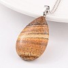 Teardrop Platinum Tone Brass Picture Jasper Pendants G-F267-07J-1