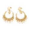 Brass ABS Plastic Pearl Dangle Stud Earrings EJEW-U040-06G-4