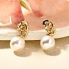 Round Brass Micro Pave Cubic Zirconia & ABS Plastic Pearl Dangle Stud Earrings EJEW-C126-06G-1