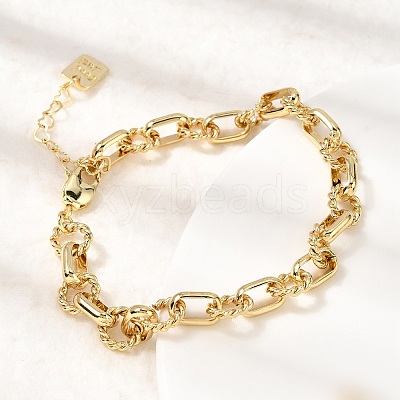 Brass Oval & Twist Ring Link Chain Bracelets for Women BJEW-F531-06G-1