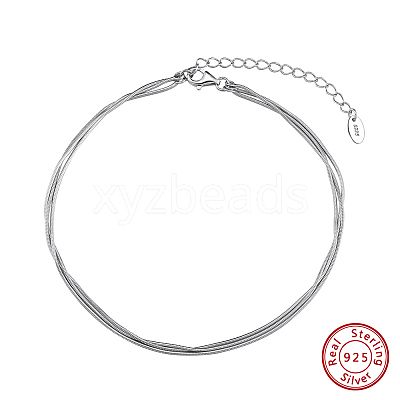 925 Sterling Silver Snake Chain Anklet AJEW-Z029-14P-1