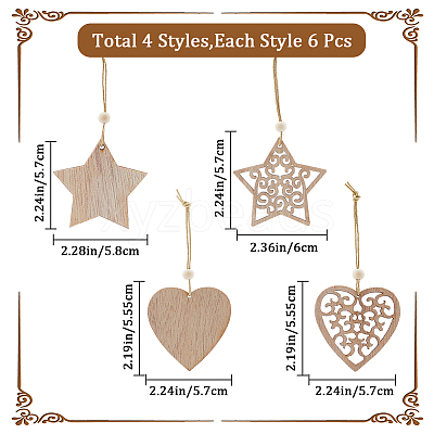 2 Sets 2 Style Christmas Theme Wood Pendants Decoration HJEW-GF0001-39B-1