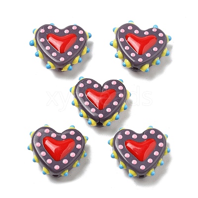 Baking Paint Glass Bumpy Beads Heart LAMP-V001-07A-1