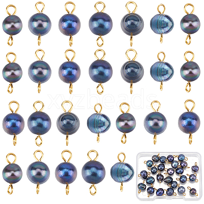 30Pcs Natural Cultured Freshwater Pearl Dyed Connector Charms PALLOY-SC00006-1