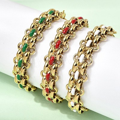 304 Stainless Steel Enamel Link Chain Bracelets for Women BJEW-A152-03G-1
