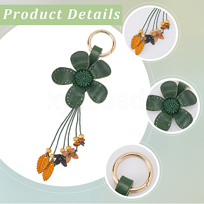 Leather and Alloy Keychain HJEW-WH20022-04B-10-1