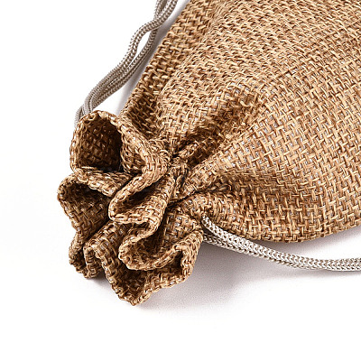 Polyester Imitation Burlap Packing Pouches Drawstring Bags ABAG-R005-9x12-15-1